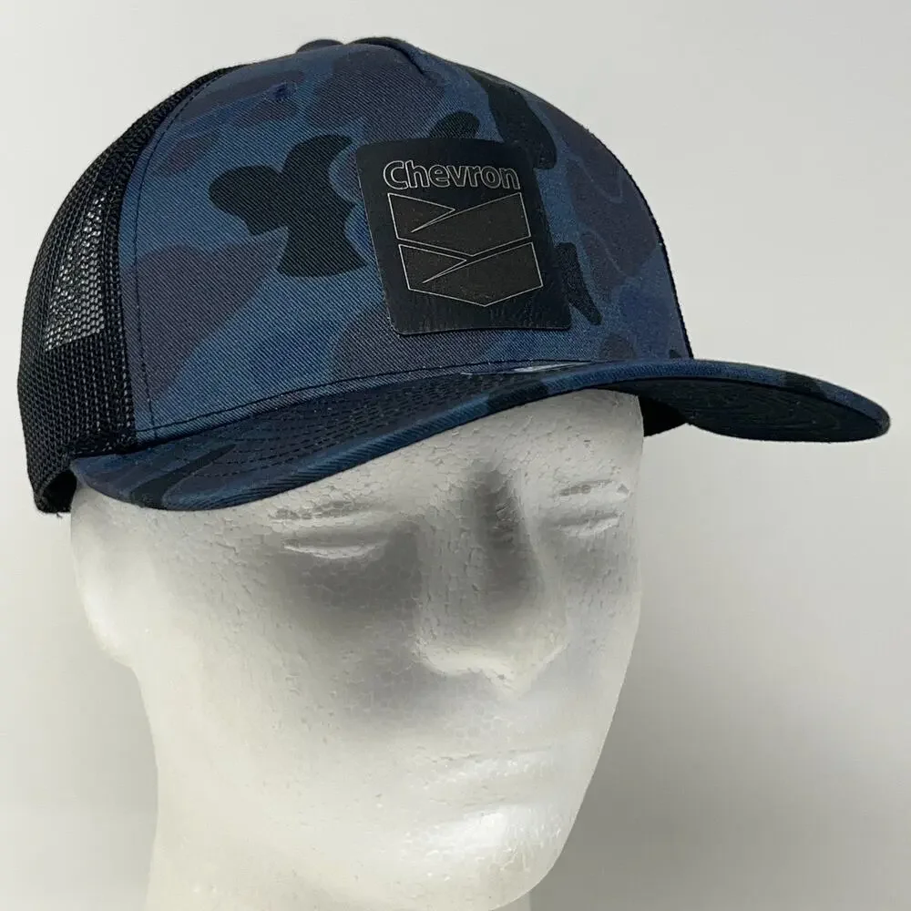 Chevron Trucker Hat Baseball Cap Mesh Snapback Blue Camo Camouflage Gas Stations